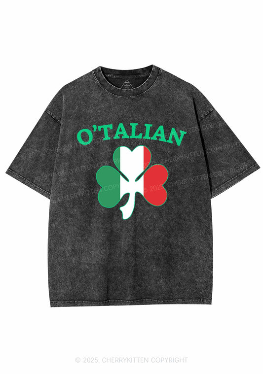 OTalian Shamrock St Patricks Y2K Washed Tee Cherrykitten