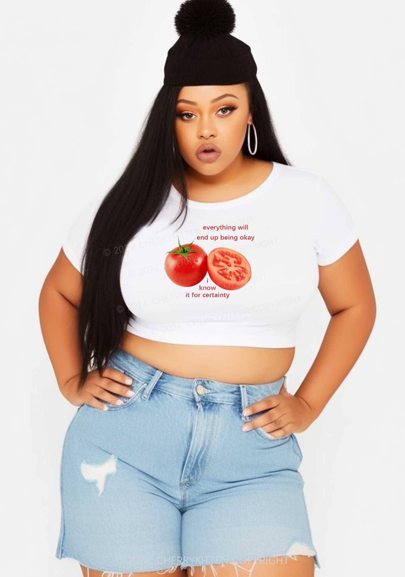 Curvy Everything Will Being Okay Y2K Baby Tee Cherrykitten