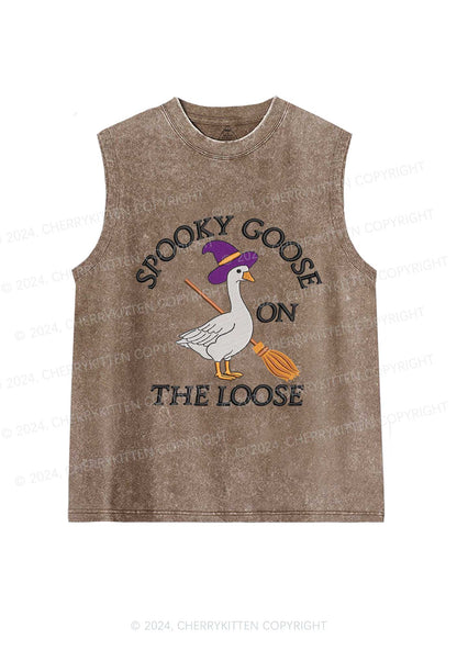 Halloween Spooky Goose Y2K Washed Tank Cherrykitten