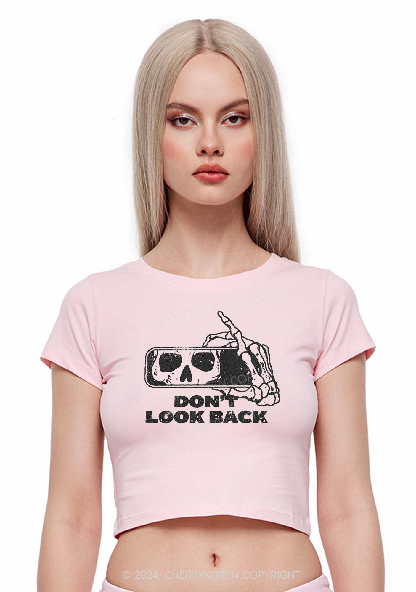 Halloween Don't Look Back Y2K Baby Tee Cherrykitten