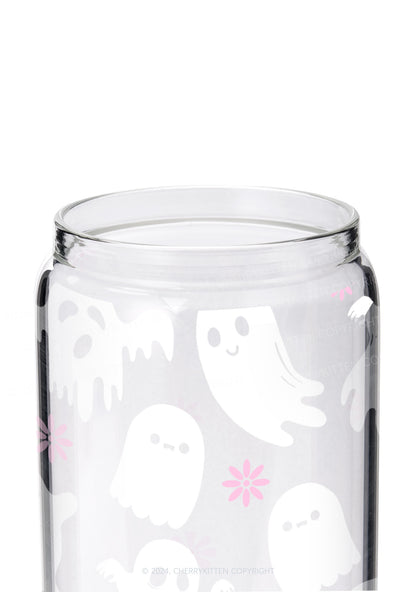 Halloween White Ghost Y2K Printed Glass Cup Cherrykitten