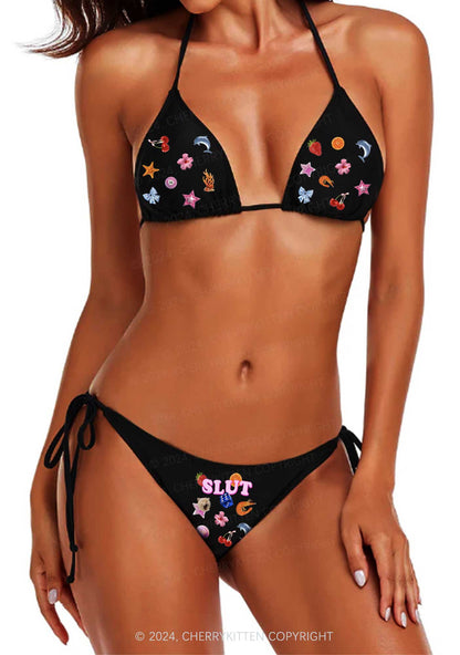 Collage Slxt Y2K Halter Triangle Bikini Set Cherrykitten