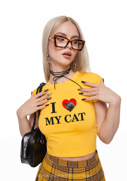 I Love My Cat Custom Photo Y2K Baby Tee Cherrykitten