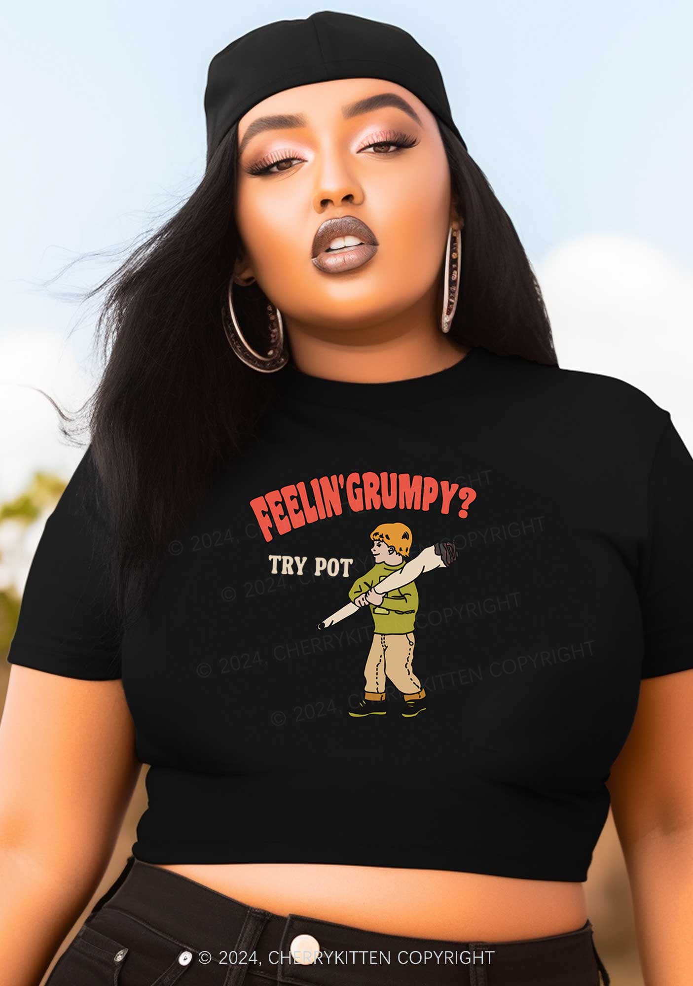 Curvy Feelin' Grumpy Y2K Baby Tee Cherrykitten