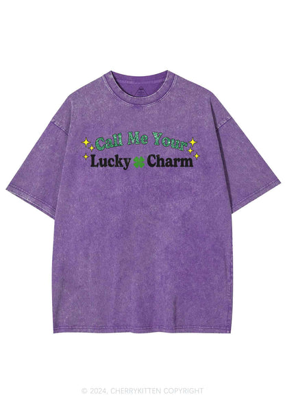 Call Me Your Lucky Charm St Patricks Y2K Washed Tee Cherrykitten