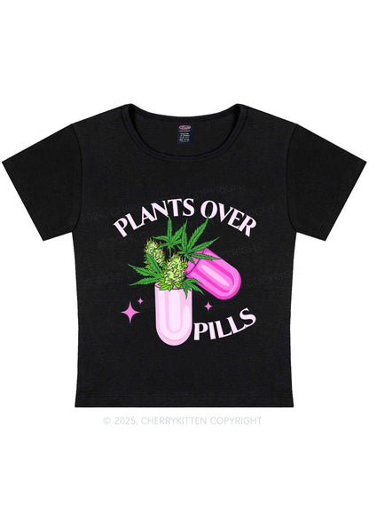 Plants Over Pills Y2K Baby Tee Cherrykitten