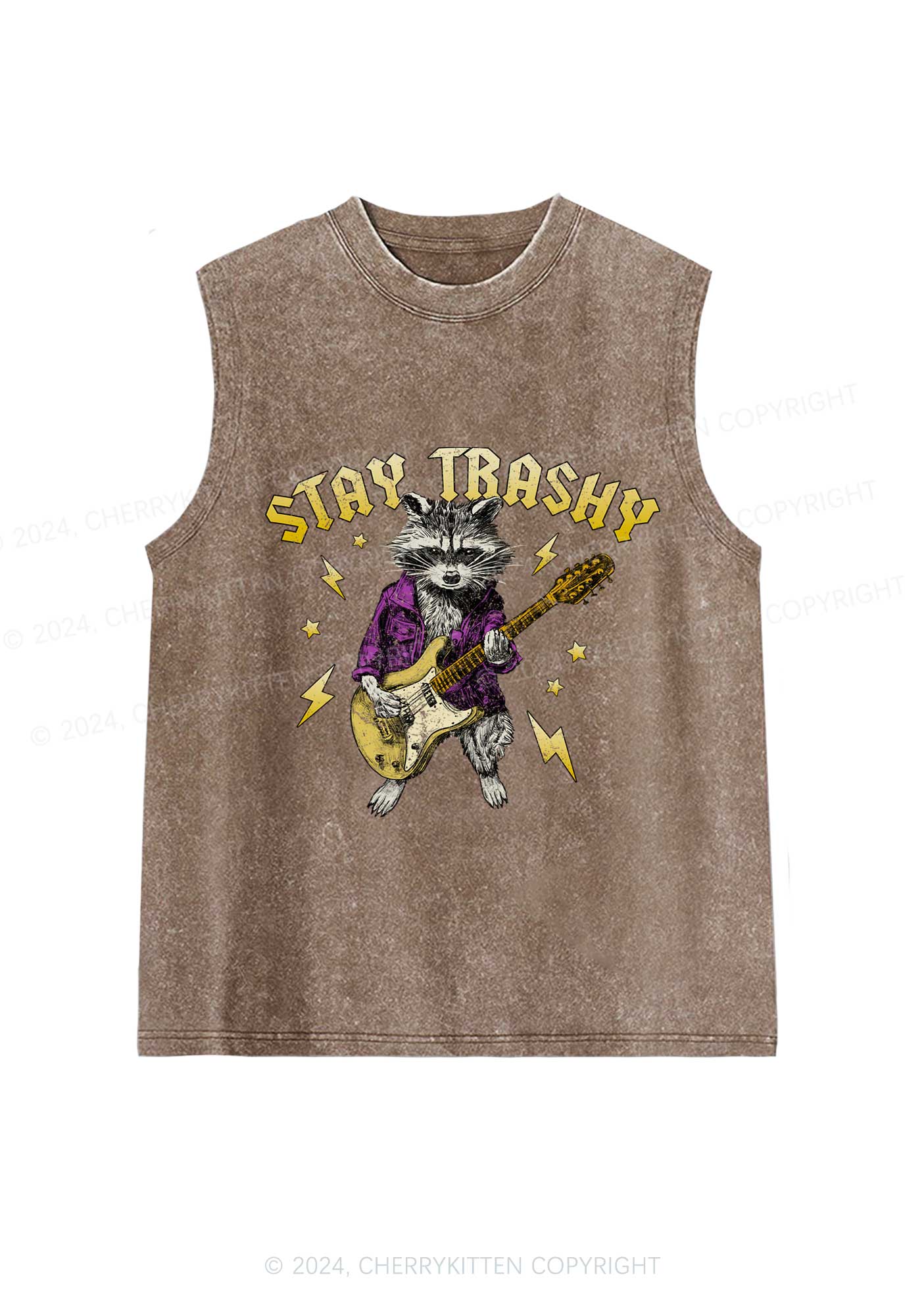 Stay Trashy Guitar Raccoon Y2K Washed Tank Cherrykitten