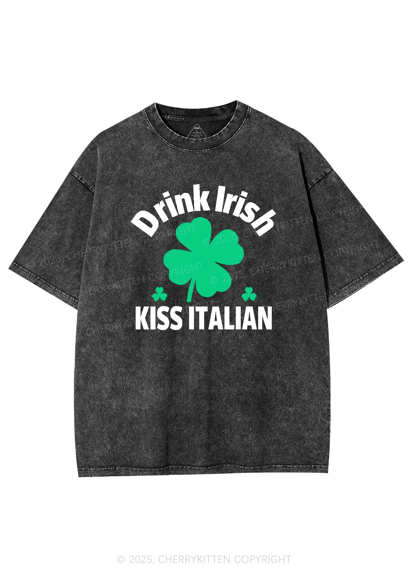 Drink Irish Kiss Italian St Patricks Y2K Washed Tee Cherrykitten