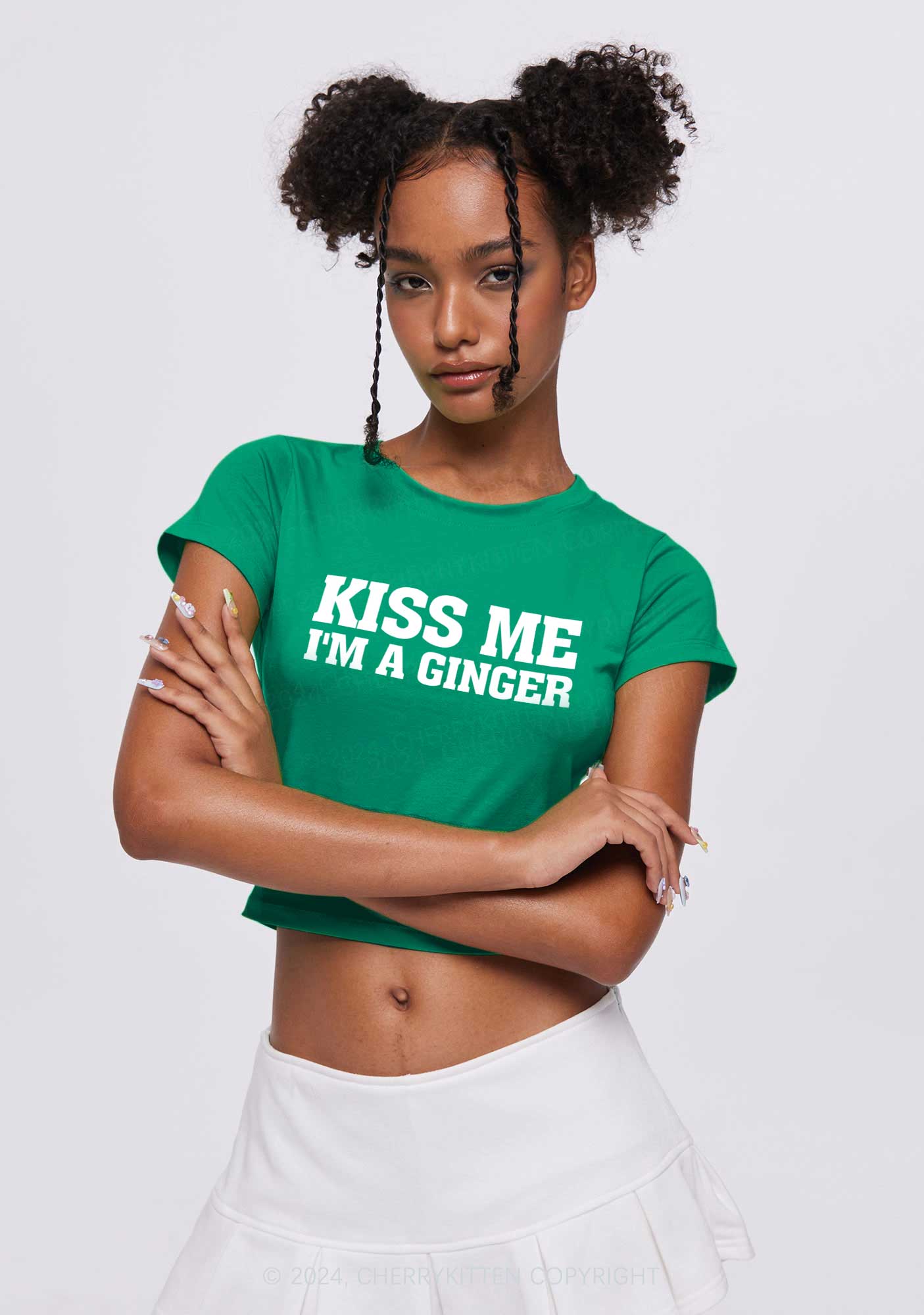 Kiss Me Im Ginger St Patricks Y2K Baby Tee Cherrykitten