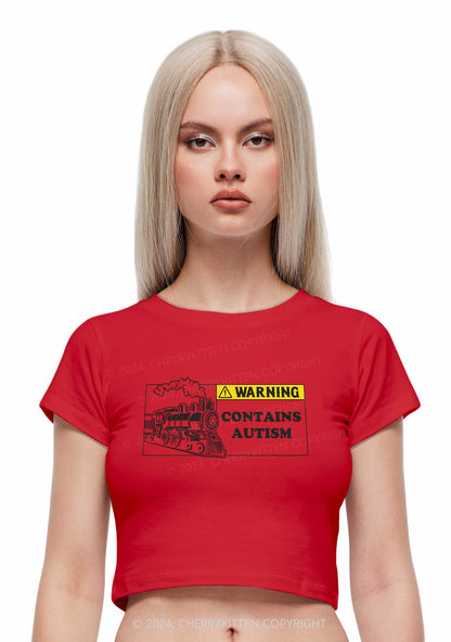 Warning Contains Autism Y2K Baby Tee Cherrykitten