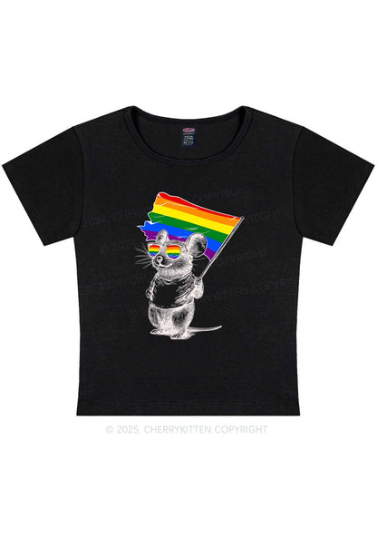 Rainbow Flag Rat Y2K Baby Tee Cherrykitten