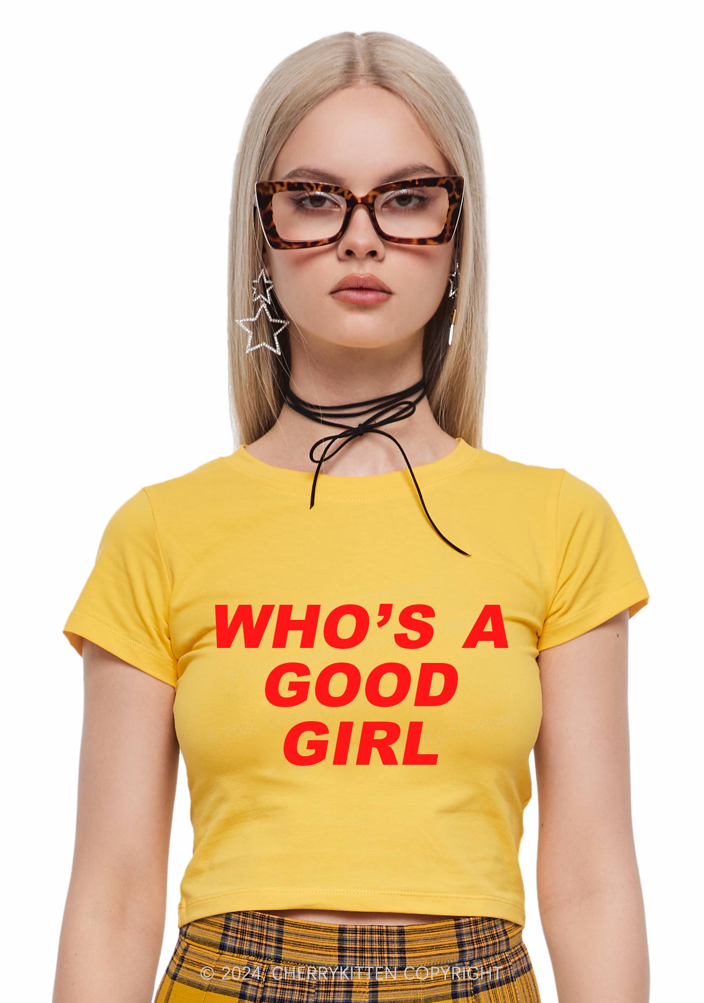 Who's A Good Girl Y2K Baby Tee Cherrykitten