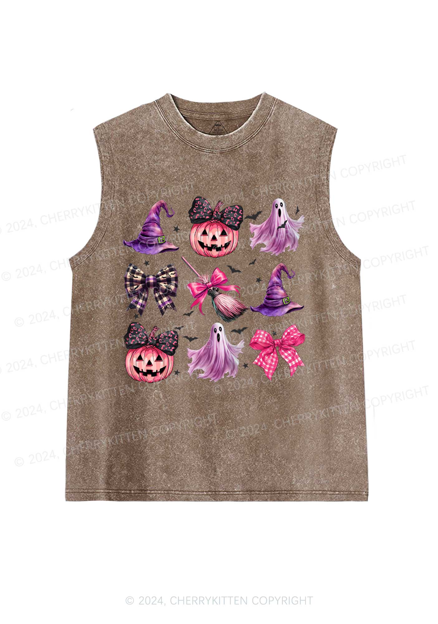 Halloween Pumpkin With Bows Y2K Washed Tank Cherrykitten