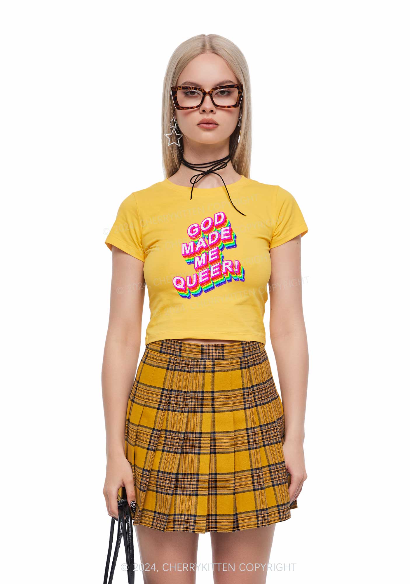 God Made Me Queer Y2K Baby Tee Cherrykitten