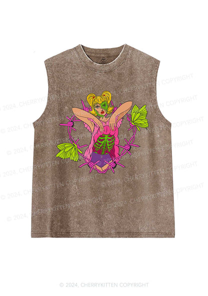 Halloween Green Skeleton Y2K Washed Tank Cherrykitten