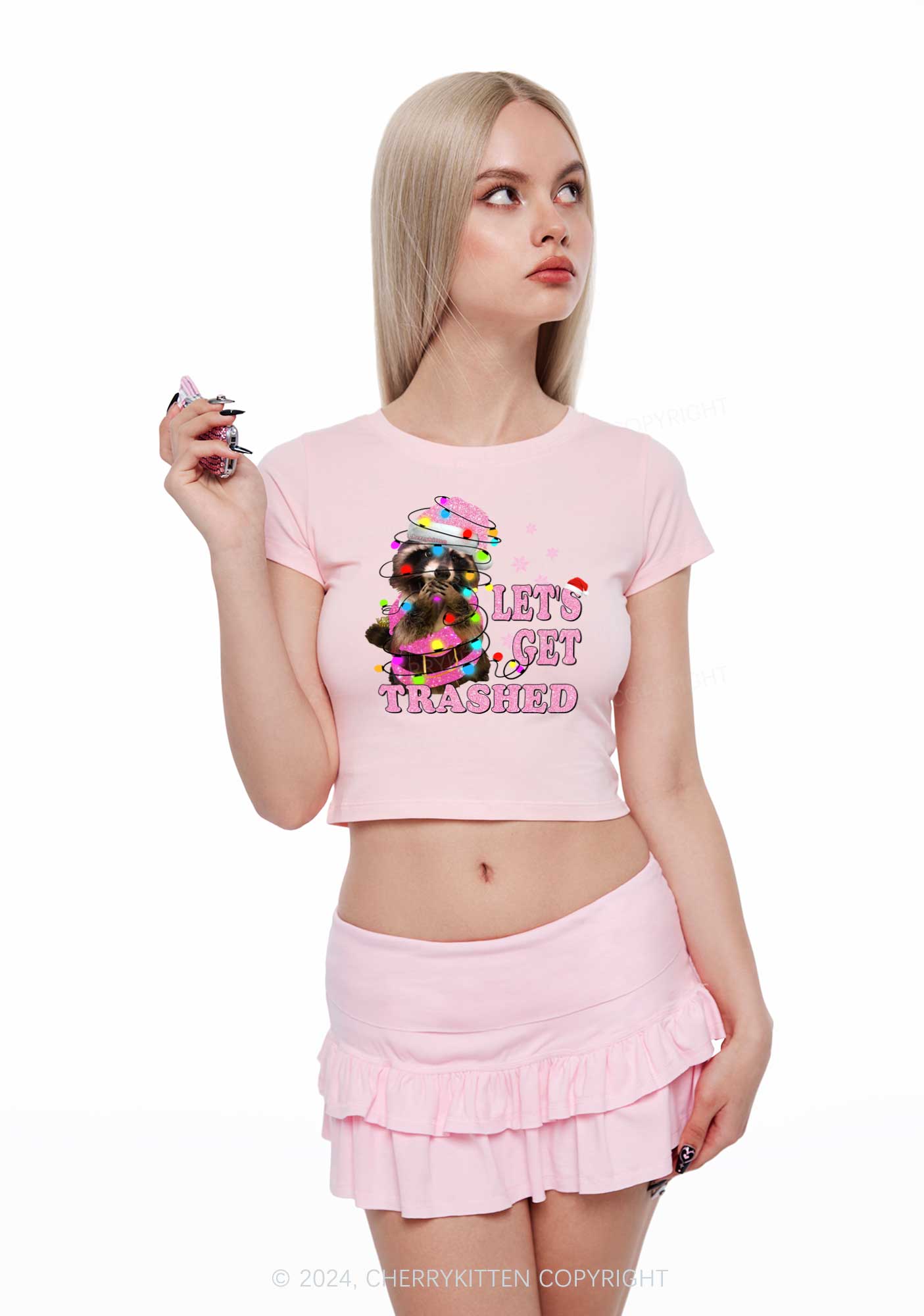 Christmas Let's Get Trashed Y2K Baby Tee Cherrykitten