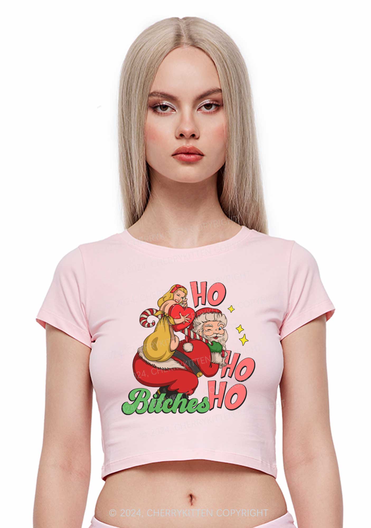 Christmas Ho Ho Ho Bxxches Y2K Baby Tee Cherrykitten