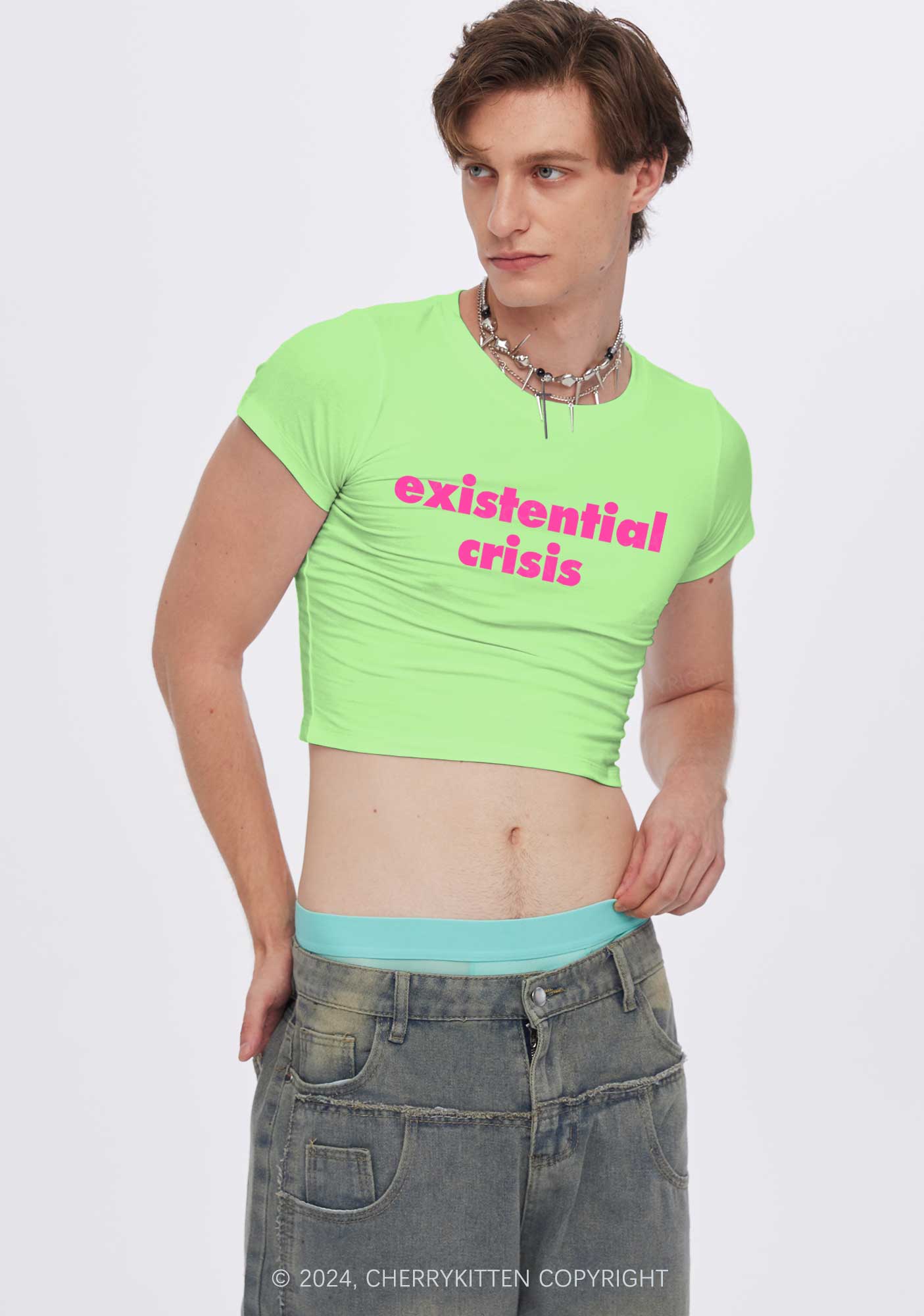 Pink Existential Crisis Y2K Baby Tee Cherrykitten