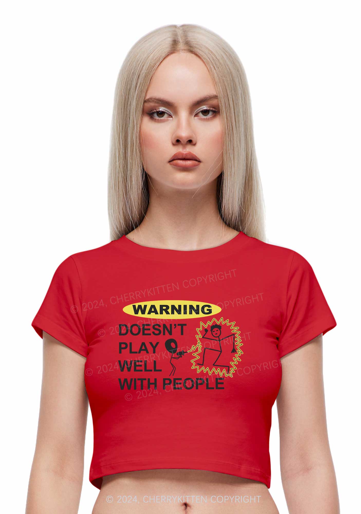 Play Warning Y2K Baby Tee Cherrykitten