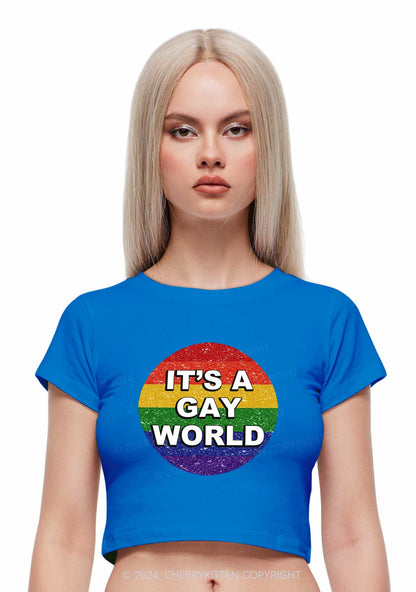 It's A Gay World Y2K Baby Tee Cherrykitten