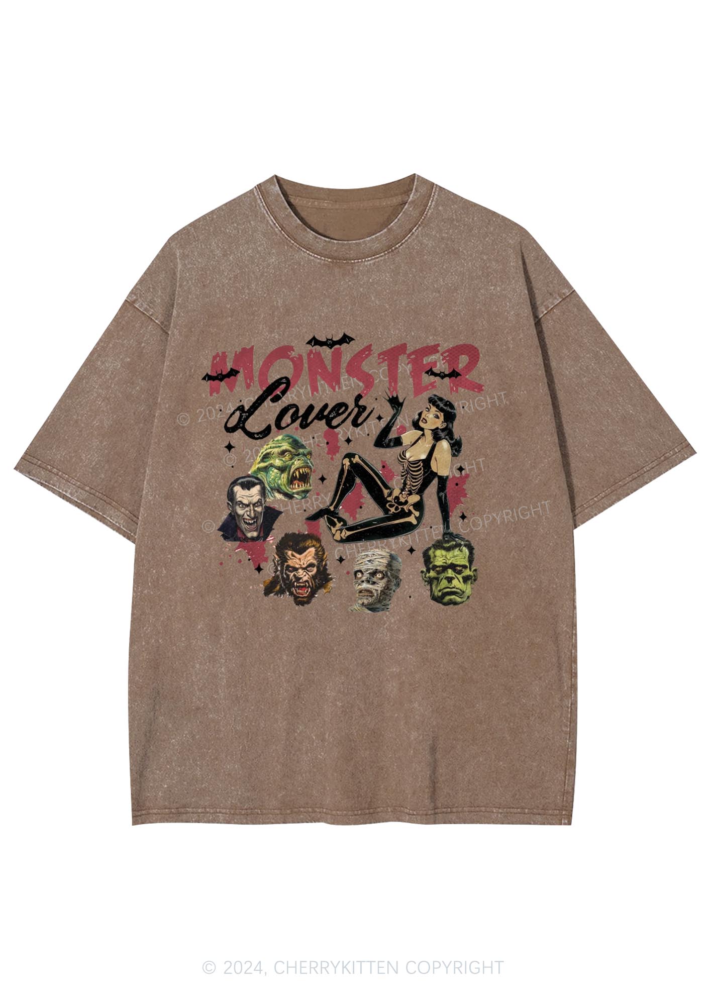 Halloween Monster Lovers Y2K Washed Tee Cherrykitten