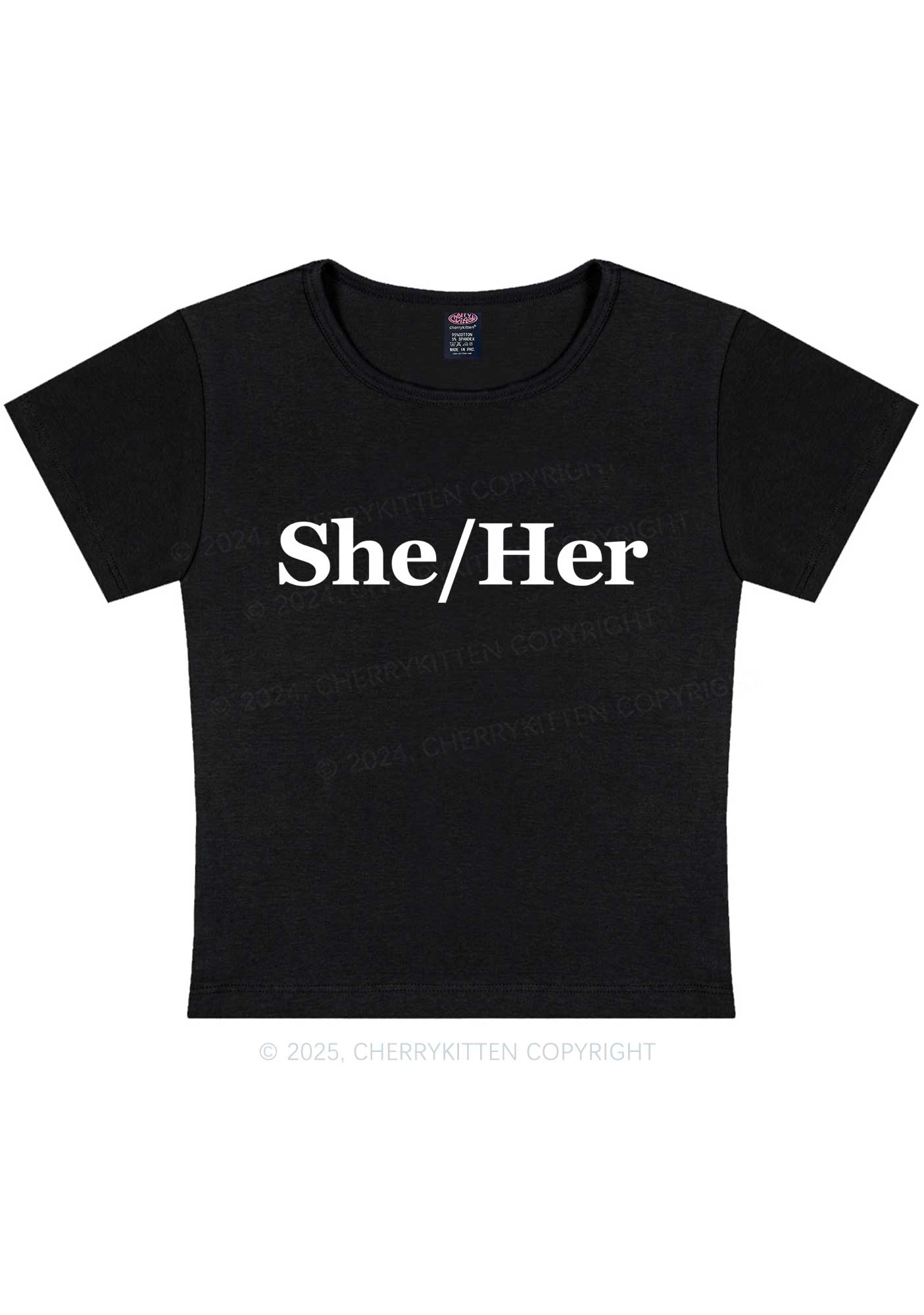 She Or Her Y2K Baby Tee Cherrykitten