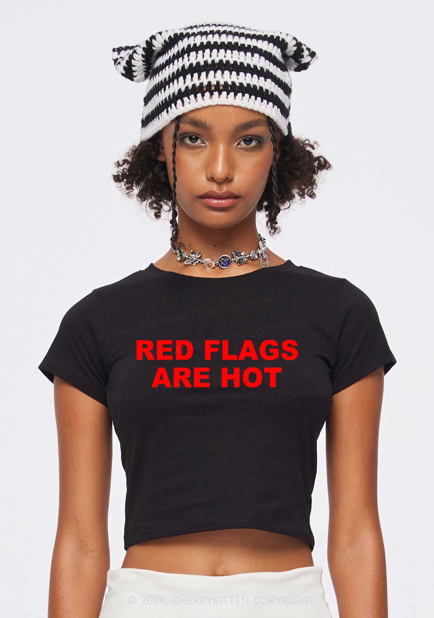 Red Flags Are Hot Y2K Baby Tee Cherrykitten