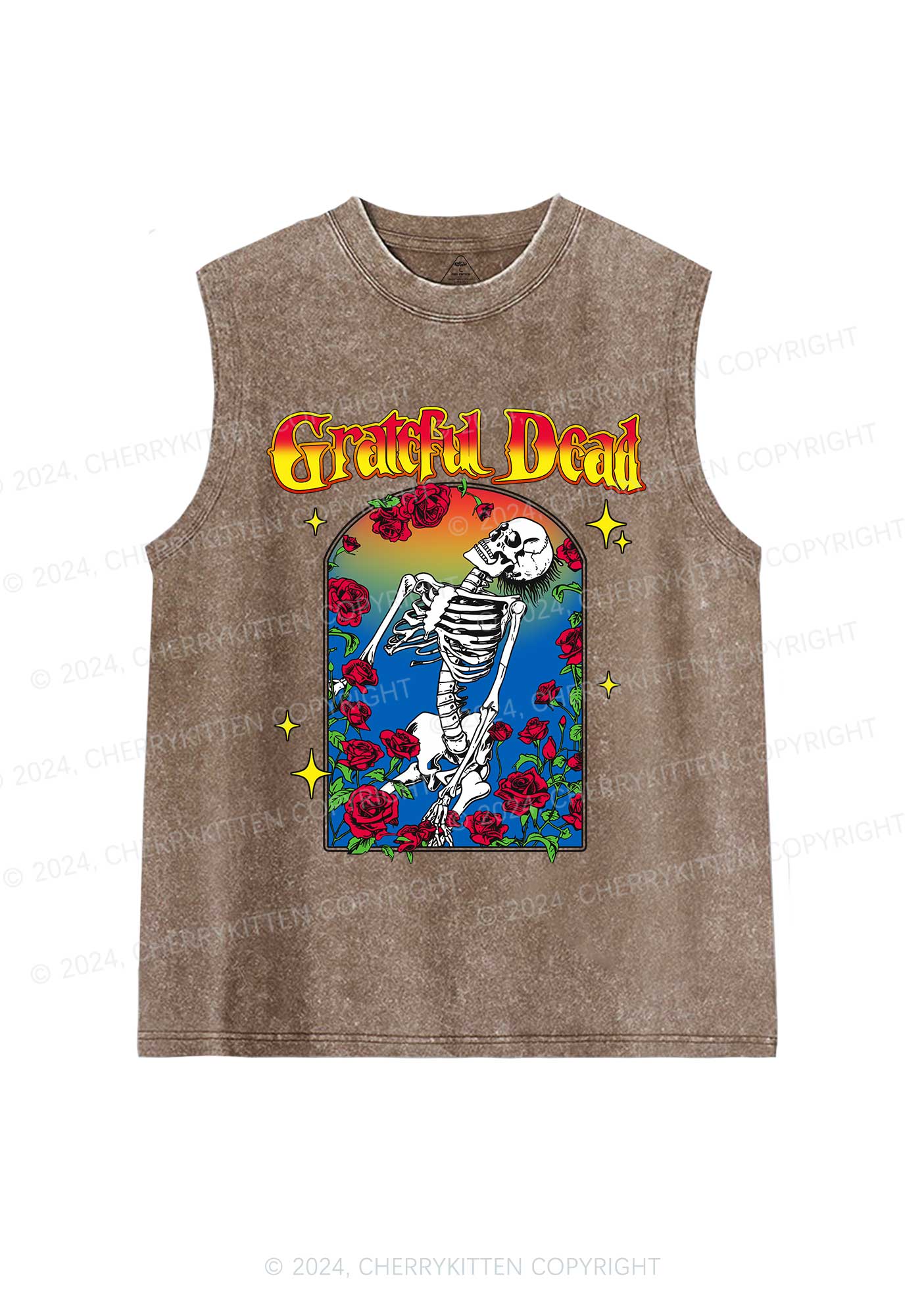 Halloween Skeleton Rose Y2K Washed Tank Cherrykitten