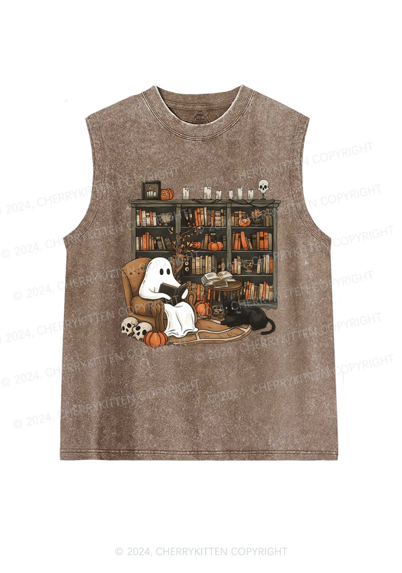 Halloween Ghost Reading Y2K Washed Tank Cherrykitten