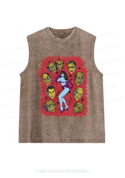 Halloween Vampira And Monsters Y2K Washed Tank Cherrykitten