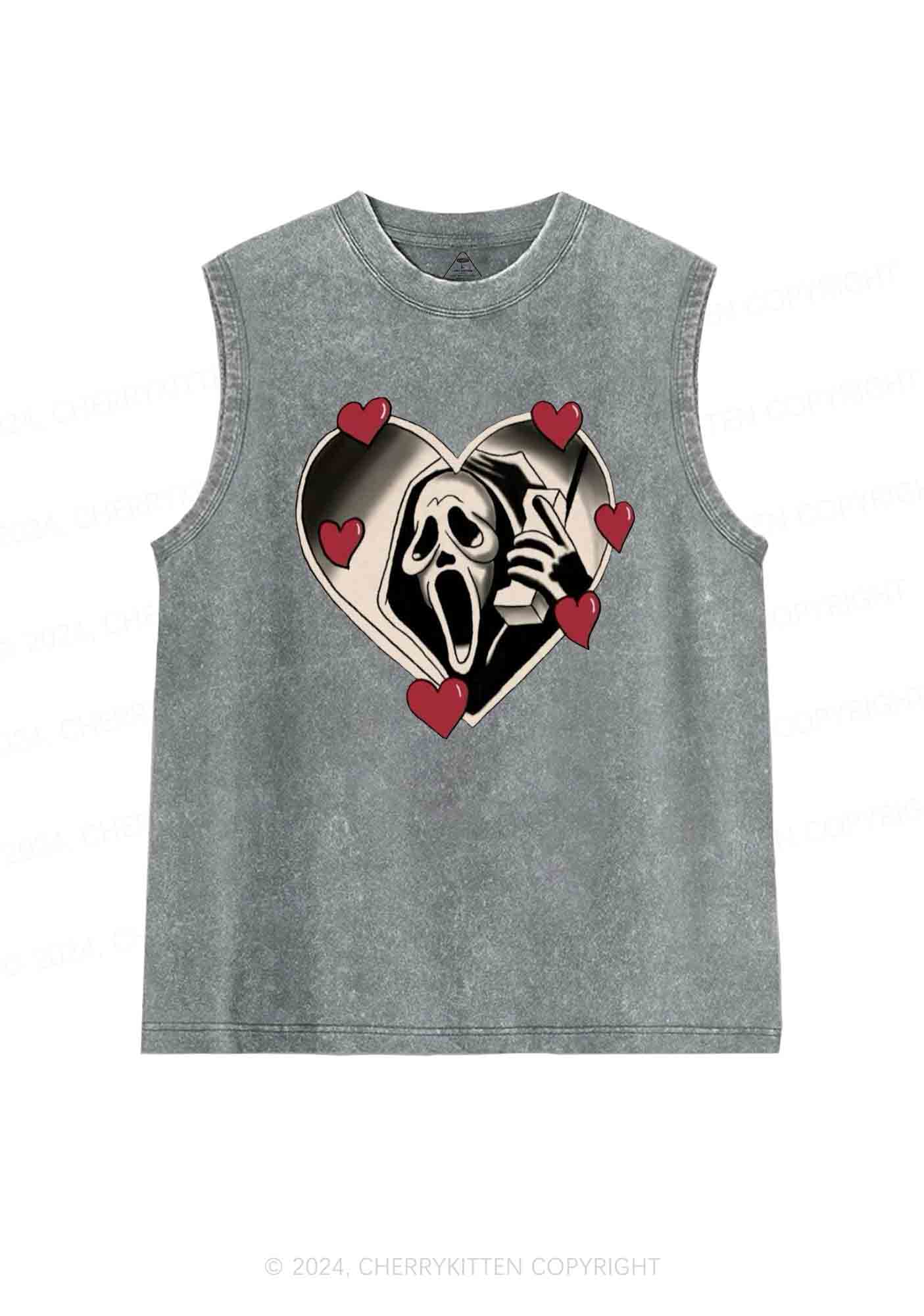 Halloween Heart Skull Face Y2K Washed Tank Cherrykitten