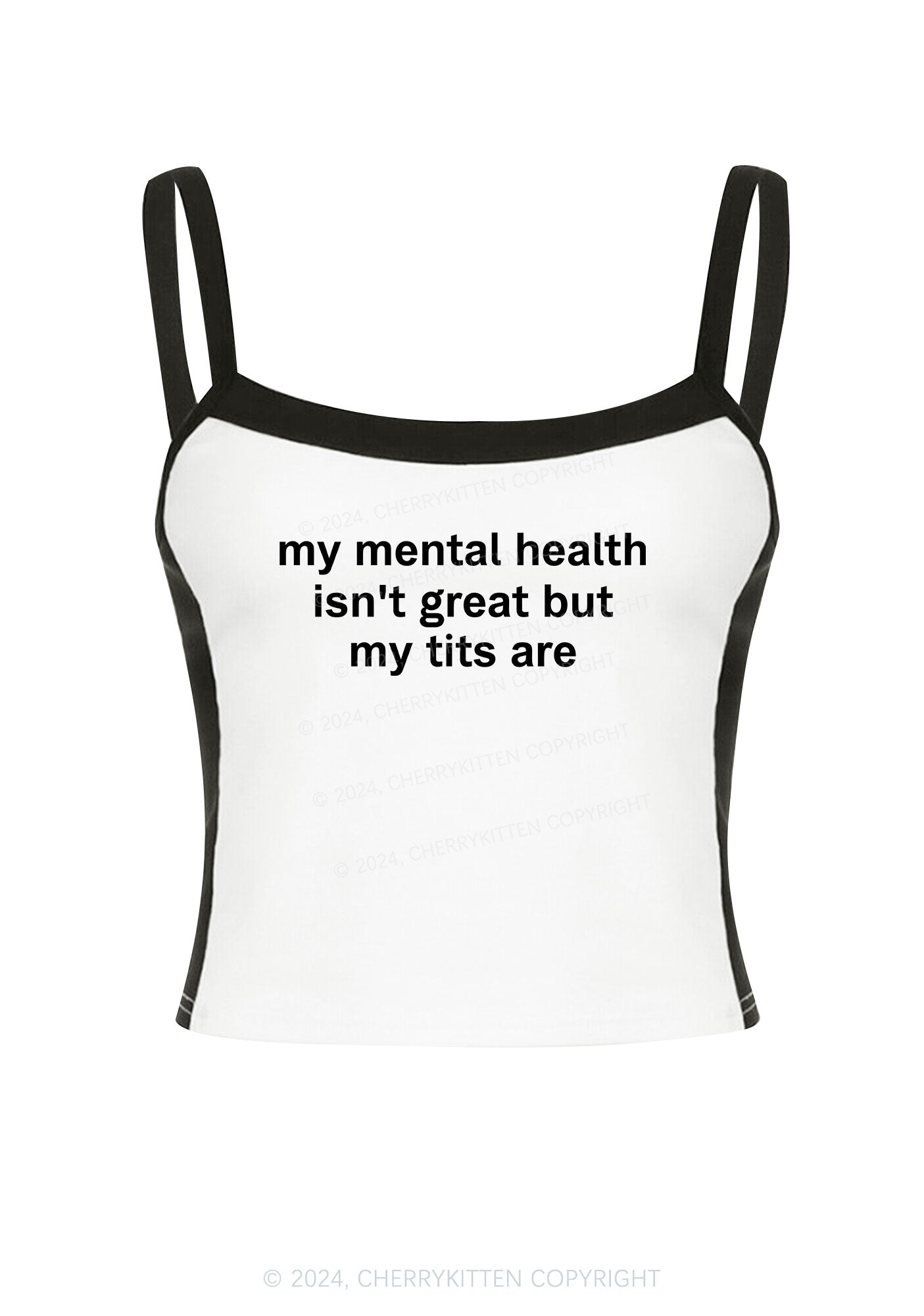 My Mental Health Isn't Great Y2K Color Block Crop Cami Top Cherrykitten