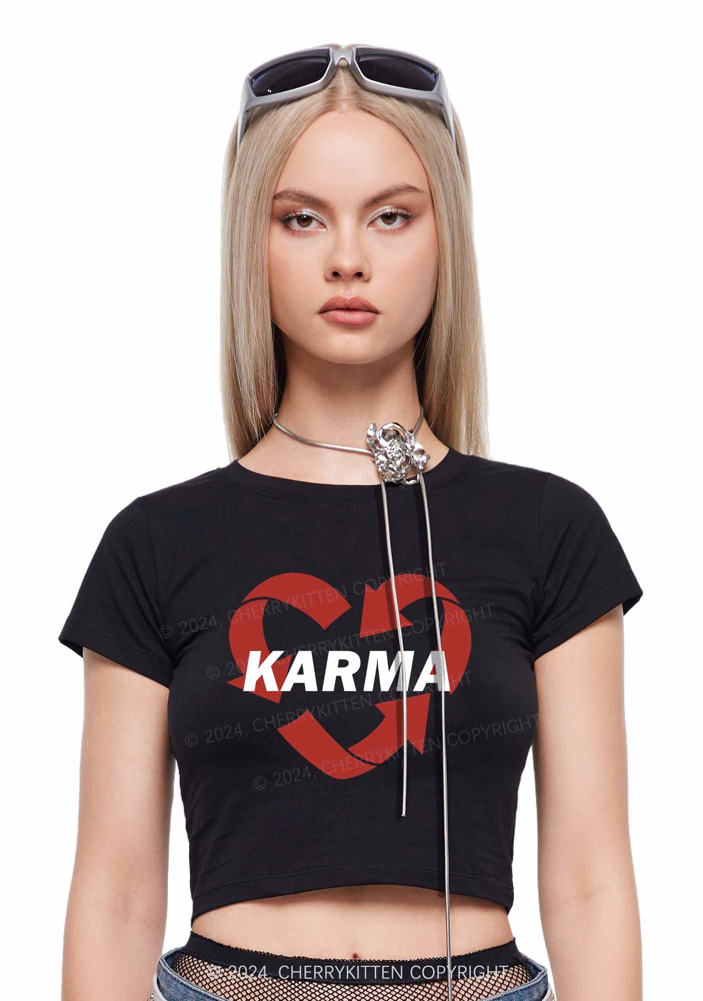 Karma Heart Y2K Baby Tee Cherrykitten