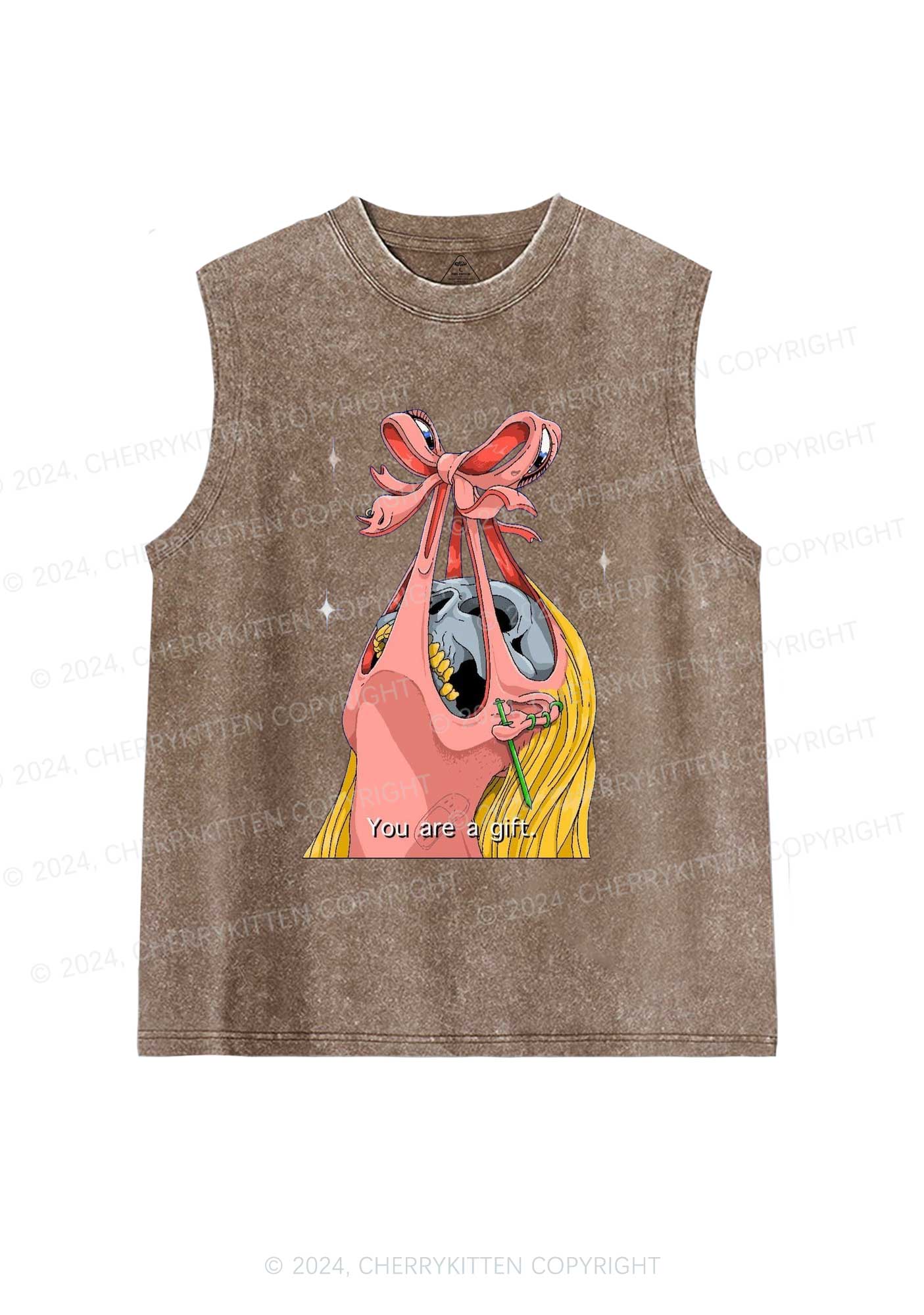 Halloween Skull Gift Y2K Washed Tank Cherrykitten