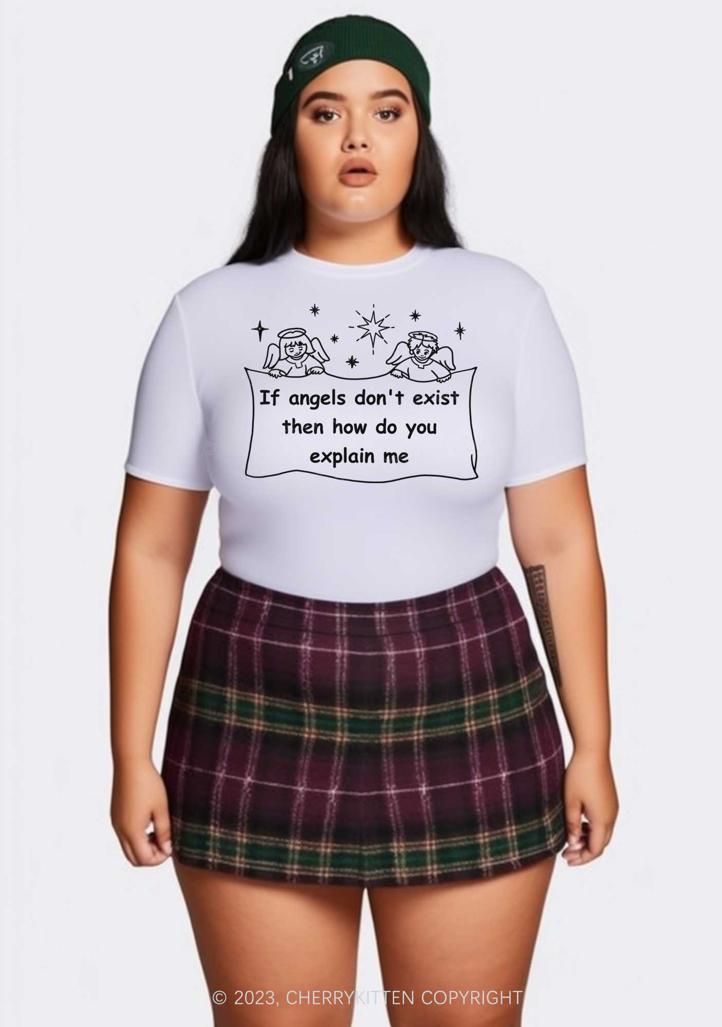 Curvy Angels Don't Exist Y2K Baby Tee Cherrykitten