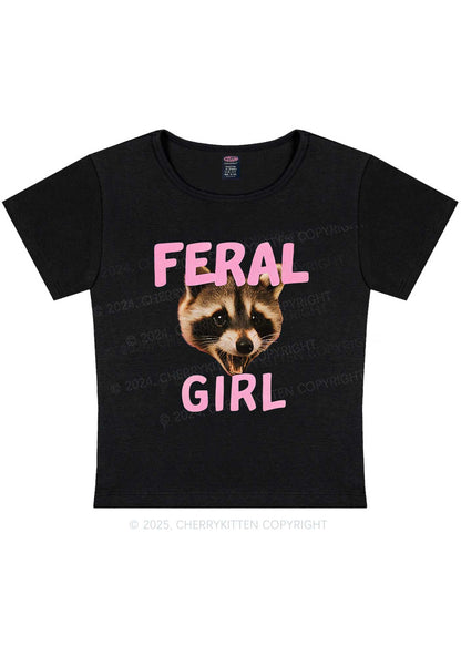 Feral Girl Raccoon Y2K Baby Tee Cherrykitten