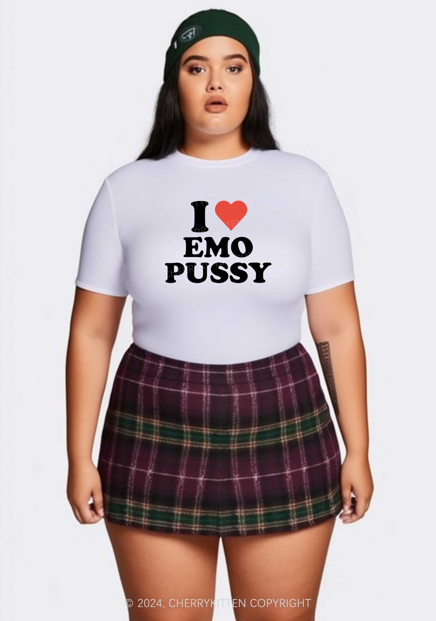 Curvy I Love EMO Puxxy Y2K Baby Tee Cherrykitten