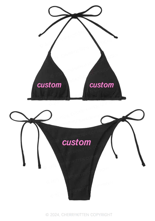 Custom Text Y2K Halter Triangle Bikini Set Cherrykitten