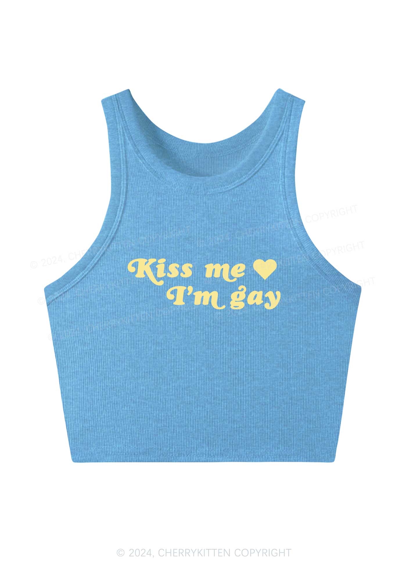 Kiss Me Im Gay Y2K Crop Tank Top Cherrykitten