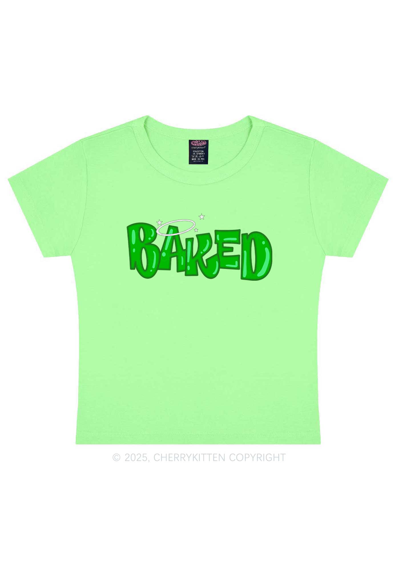 Green Baked Y2K Baby Tee Cherrykitten