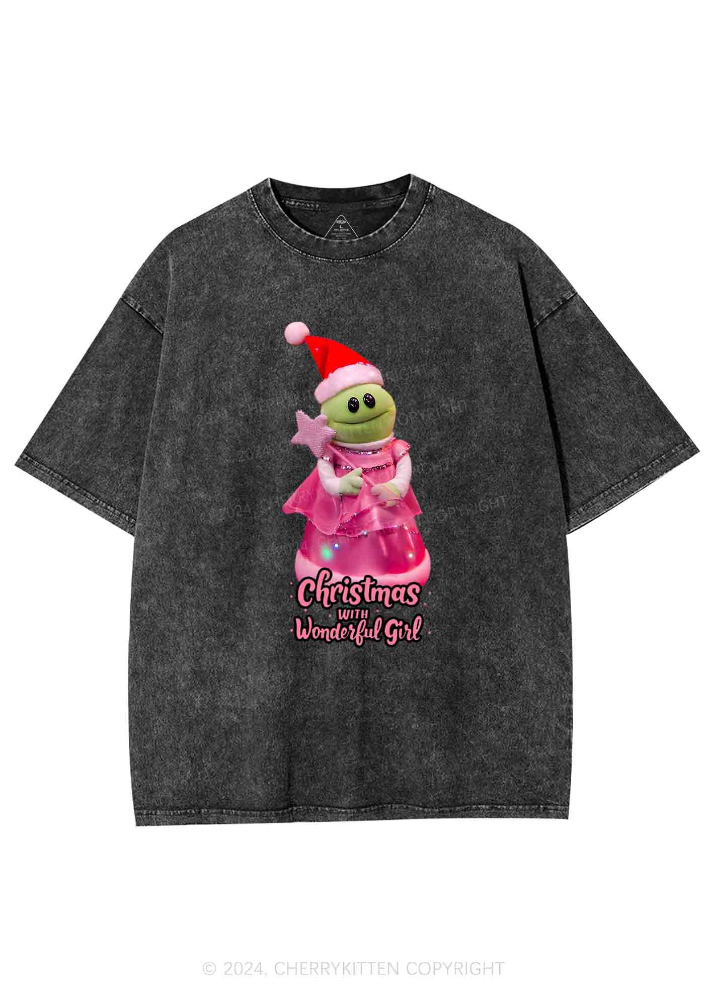 Christmas Wonderful Girl Y2K Washed Tee Cherrykitten