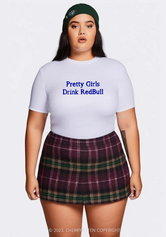 Curvy Pretty Girls Drink Redbull Y2K Baby Tee Cherrykitten