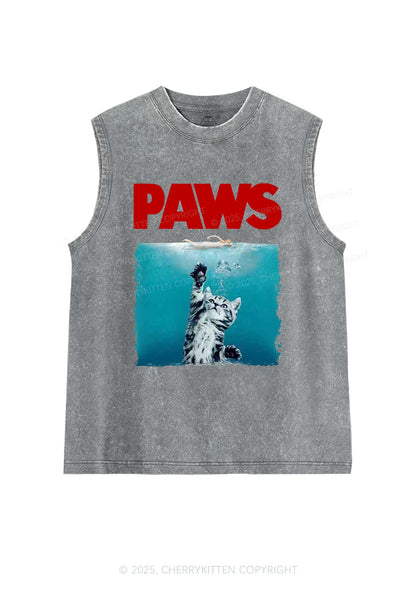 Paws Jaws Cat Y2K Washed Tank Cherrykitten