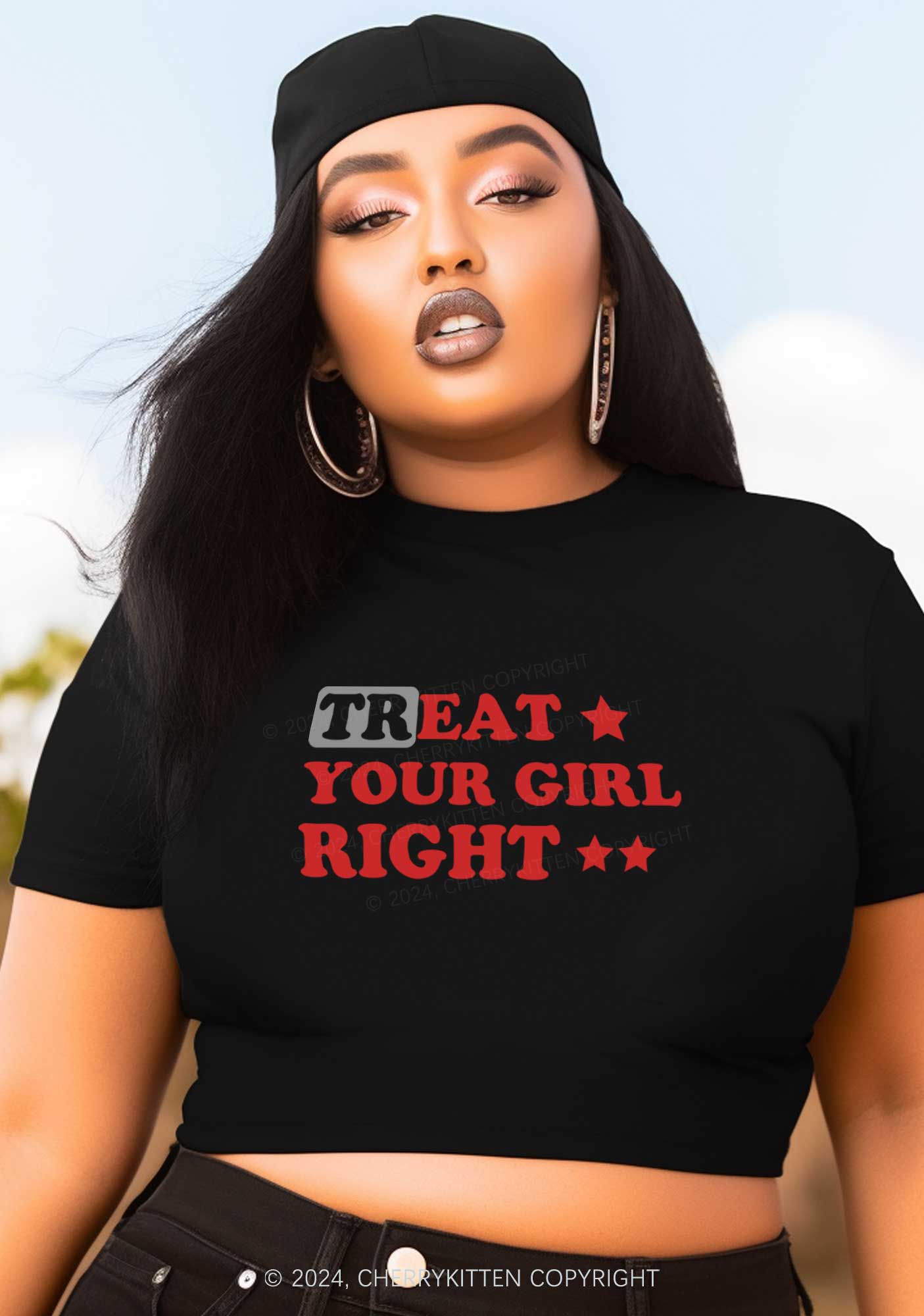 Curvy Treat Your Girl Right Y2K Baby Tee Cherrykitten