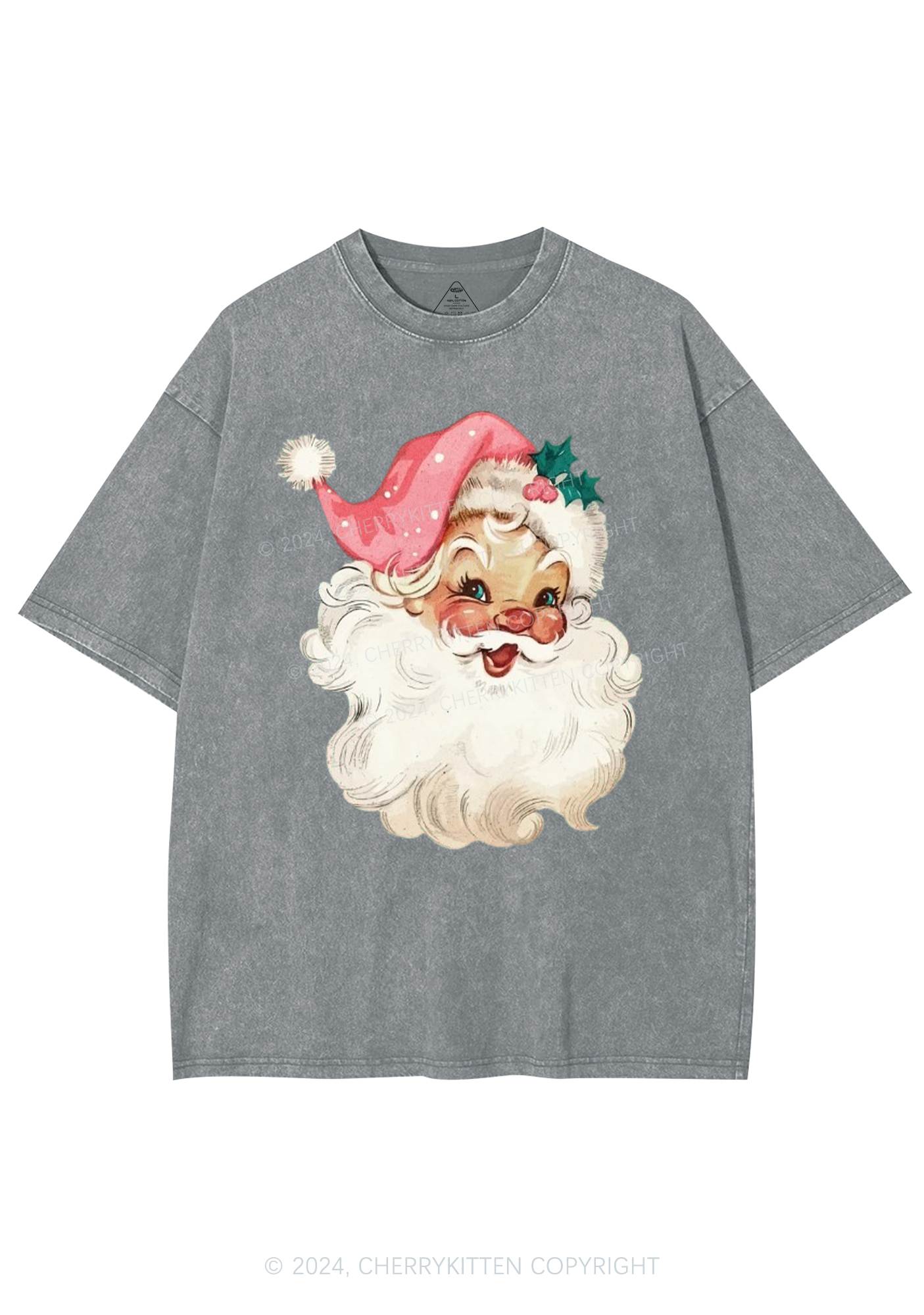 Christmas Pink Santa Y2K Washed Tee Cherrykitten