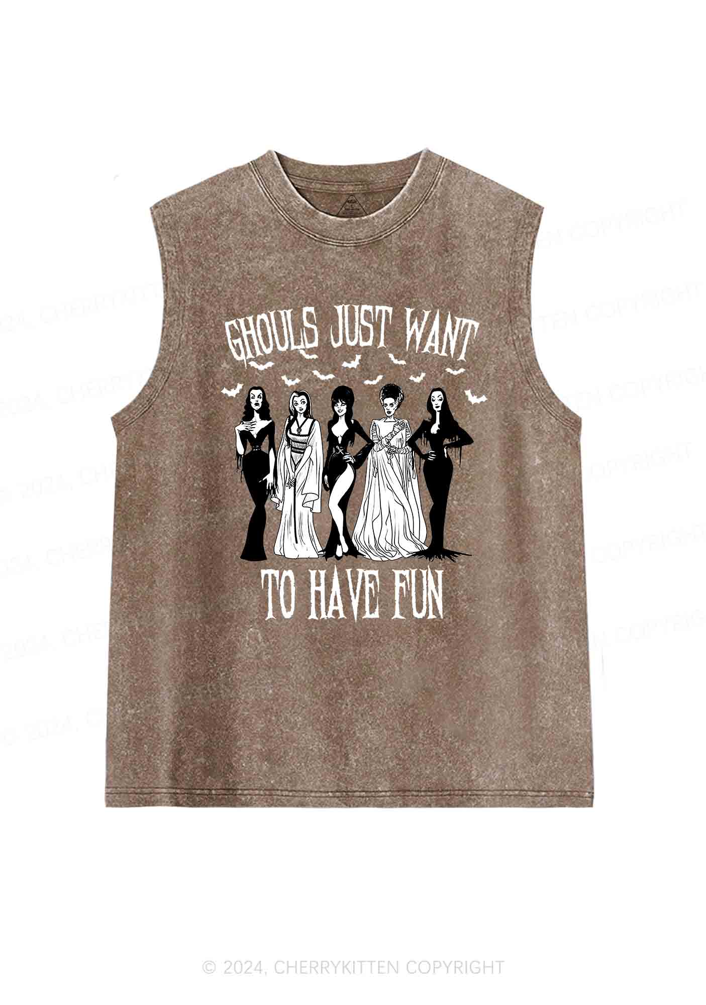 Halloween Ghouls Have Fun Y2K Washed Tank Cherrykitten