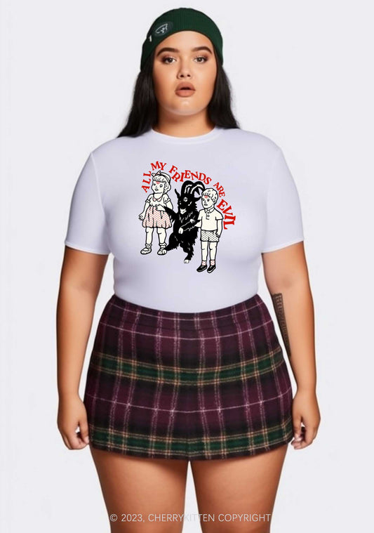 Curvy My Friends Are Evil Y2K Baby Tee Cherrykitten