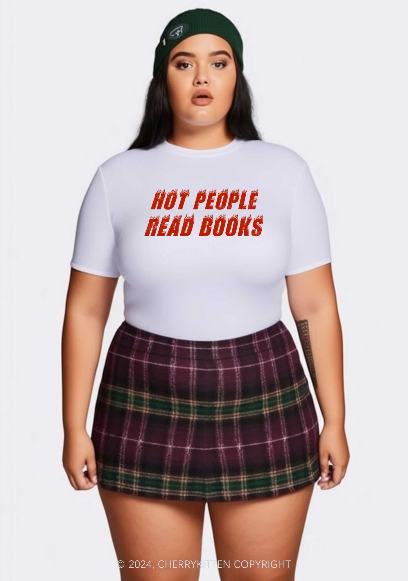 Curvy Hot People Read Books Y2K Baby Tee Cherrykitten