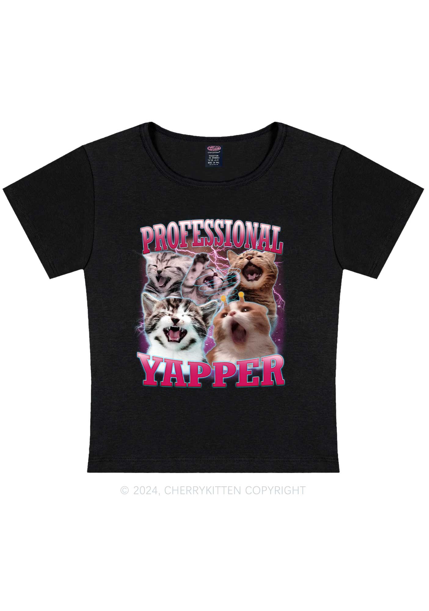 Professional Yapper Cat Y2K Baby Tee Cherrykitten