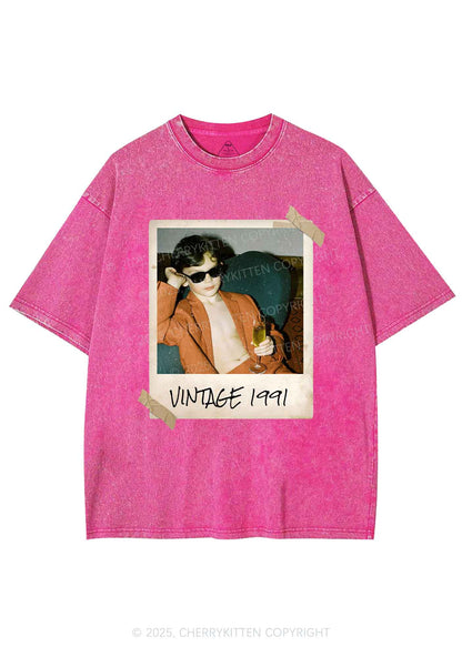 Custom Vintage Photo And Year Y2K Washed Tee Cherrykitten